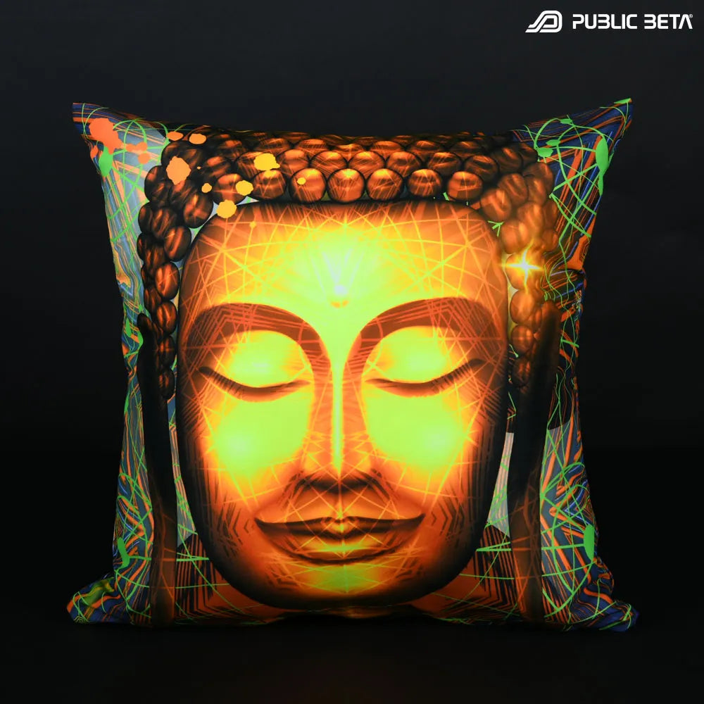 Cushion Cover with UV-reactive psychedelic art print, photographed in natural light