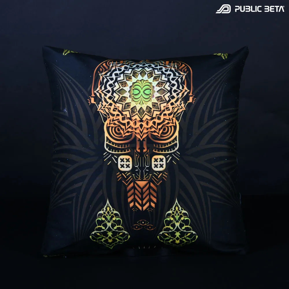 Cushion Cover with UV-reactive psychedelic art print, photographed in natural light