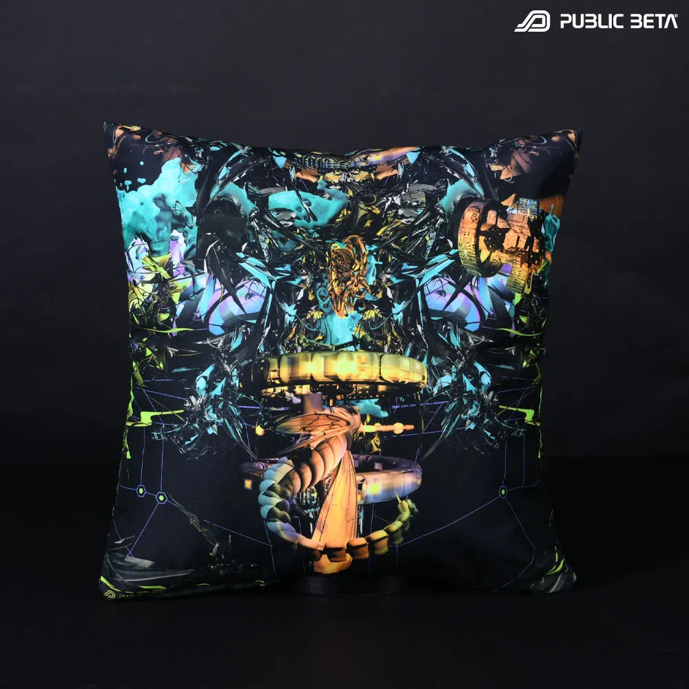 Cushion Cover with UV-reactive psychedelic art print, photographed in natural light