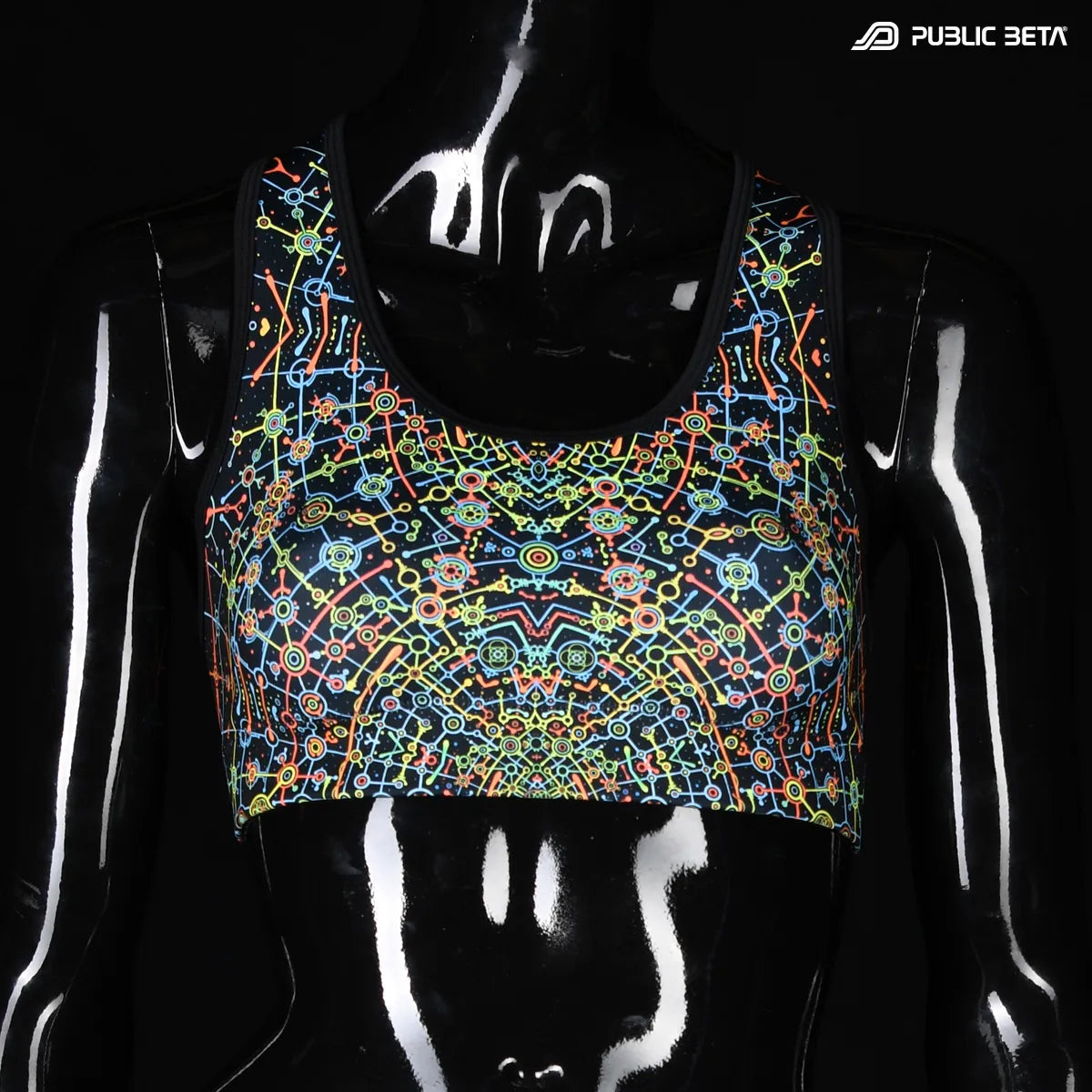 Active top with UV reactive art print 