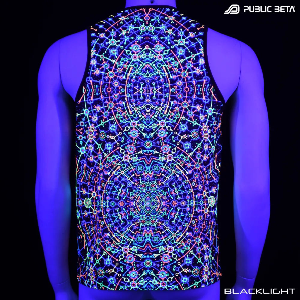 DMT by Chaos Conzept D187 UV Sleeveless Shirt/ Glow in Blacklight Psytrance Wear