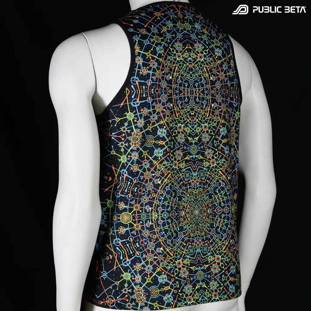DMT by Chaos Conzept D187 UV Sleeveless Shirt/ Glow in Blacklight Psytrance Wear