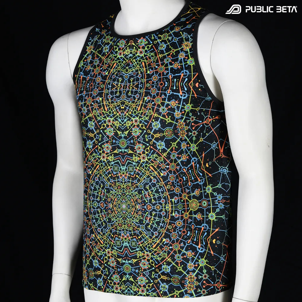 DMT by Chaos Conzept D187 UV Sleeveless Shirt/ Glow in Blacklight Psytrance Wear