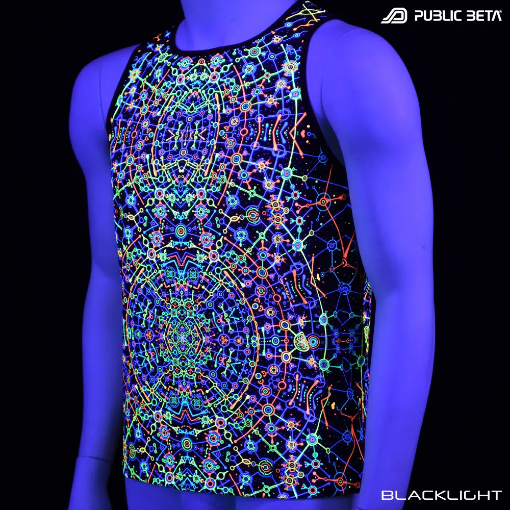 DMT by Chaos Conzept D187 UV Sleeveless Shirt/ Glow in Blacklight Psytrance Wear