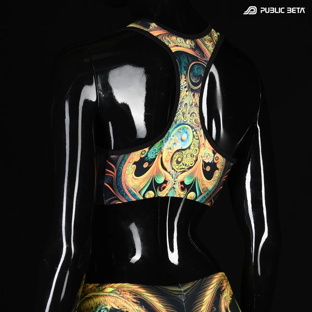 Active top with UV reactive art print 