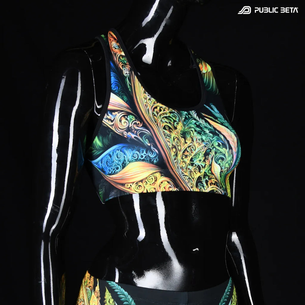 Active top with UV reactive art print 
