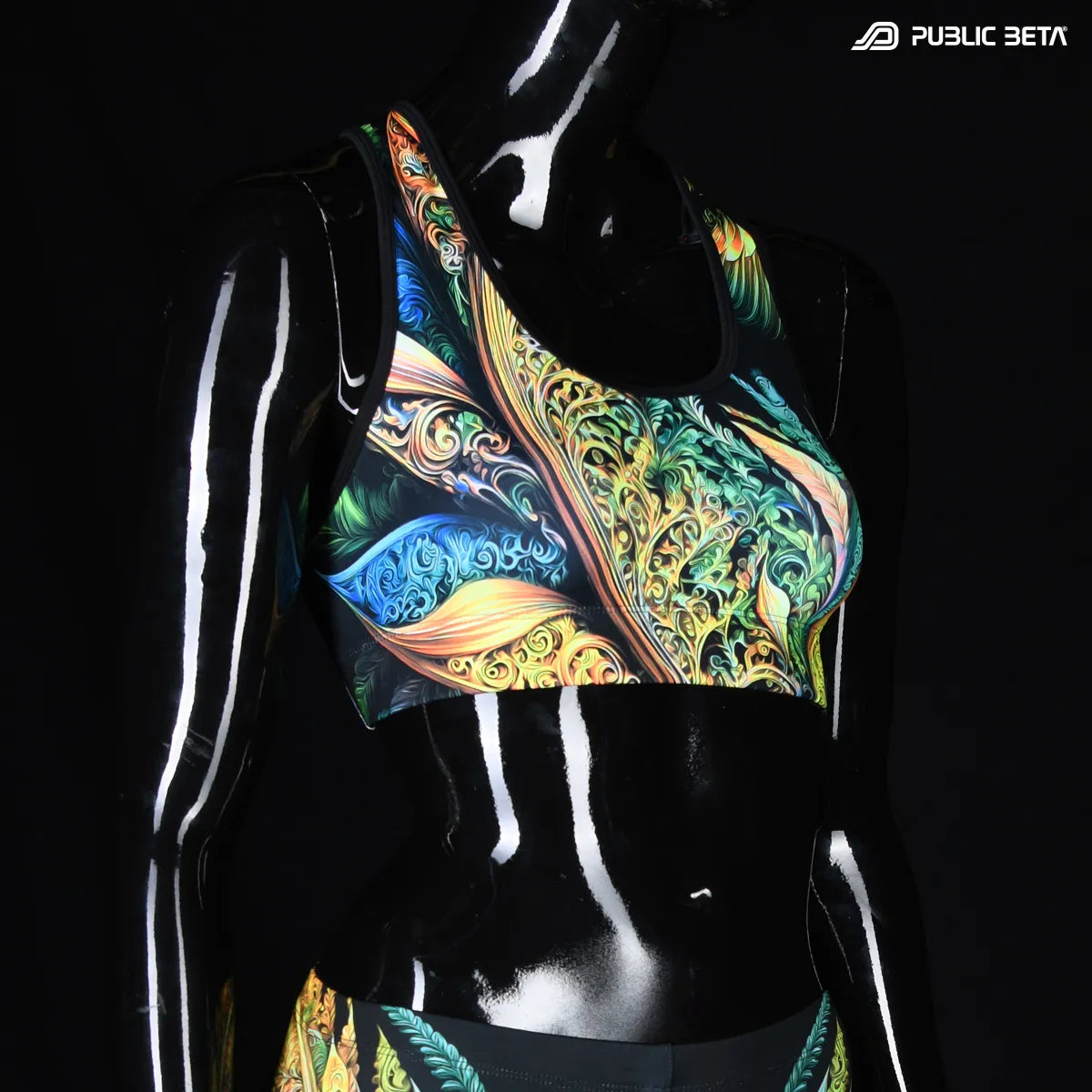 Active top with UV reactive art print 