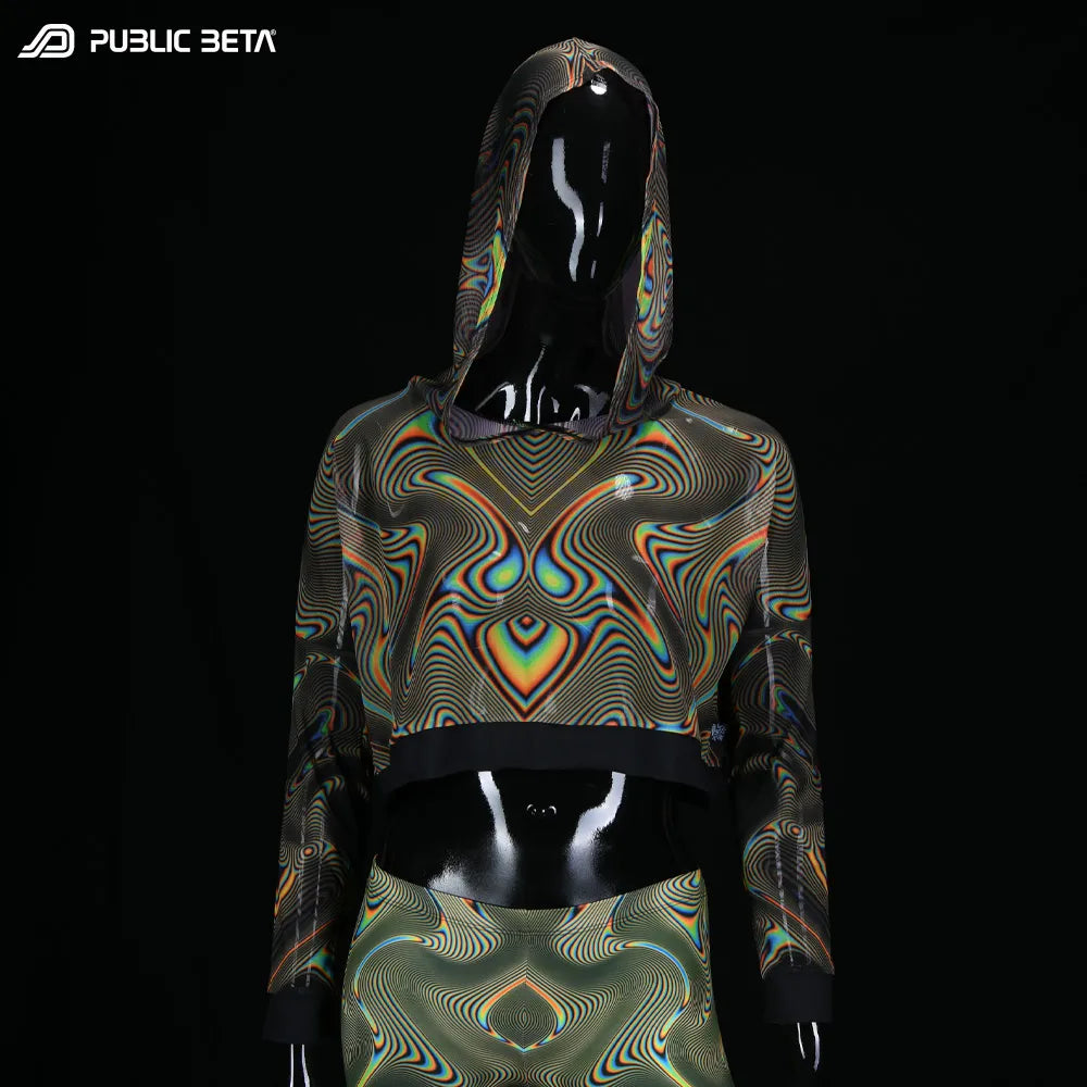 Hooded Top with uv reactive psychedelic art printed graphics