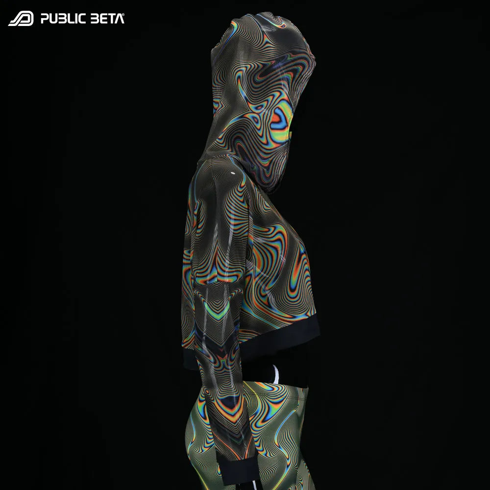 Hooded Top with uv reactive psychedelic art printed graphics