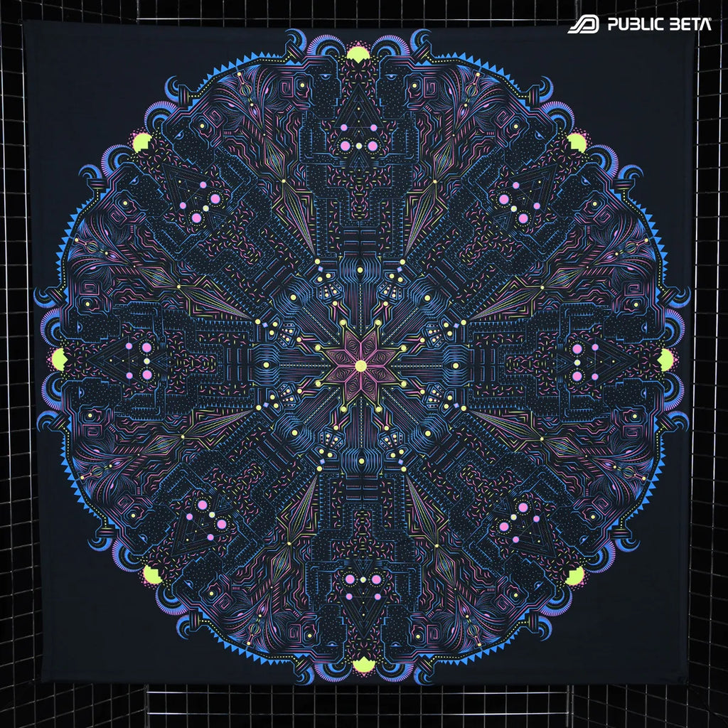 Wallhanging with UV reactive psychedelic art print 