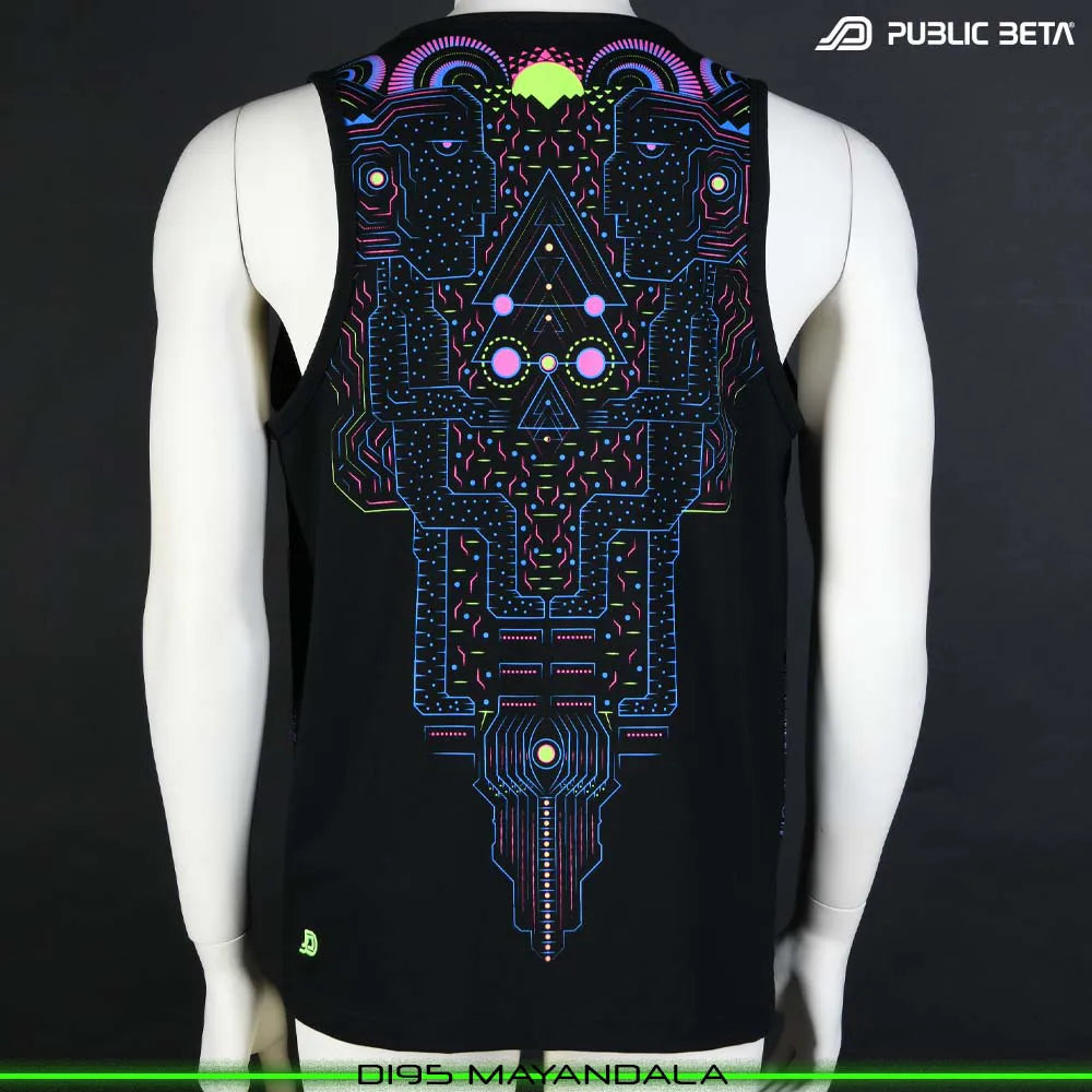 Sleeveless Shirt with UV-reactive futuristic print 