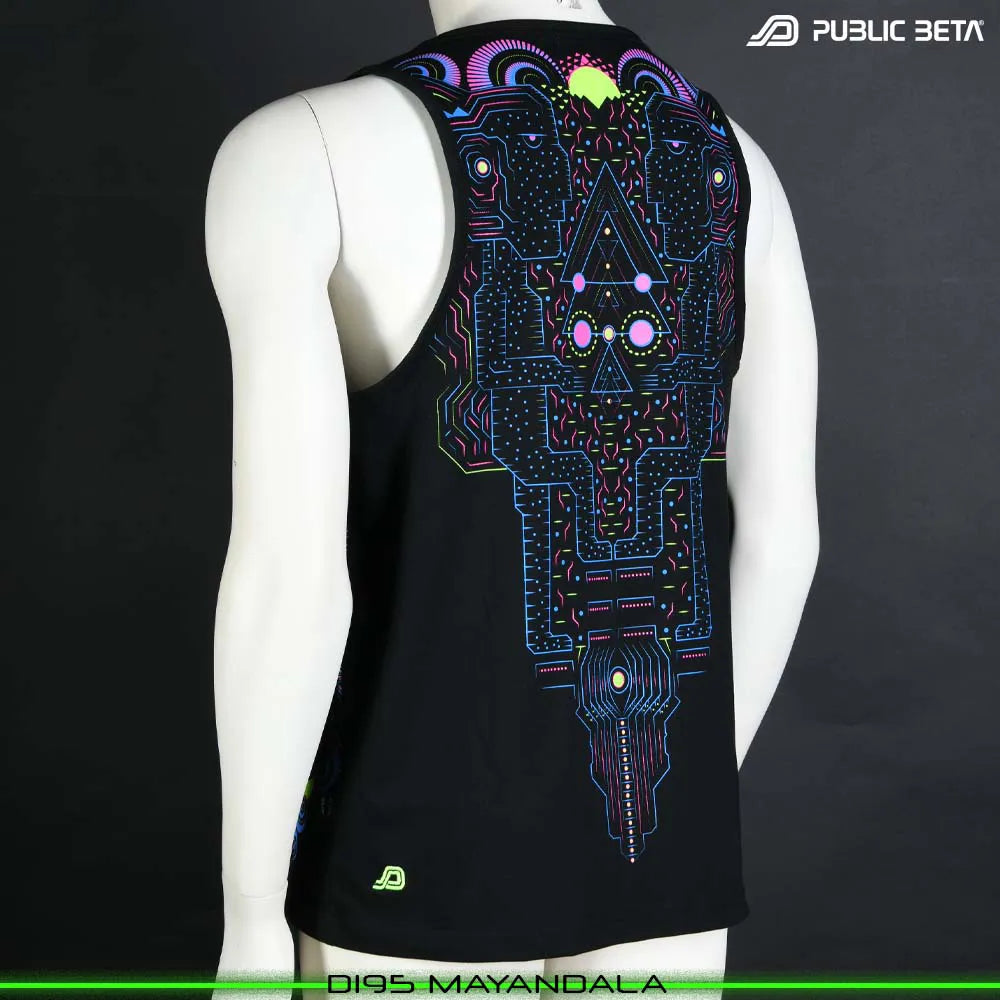 Sleeveless Shirt with UV-reactive futuristic print