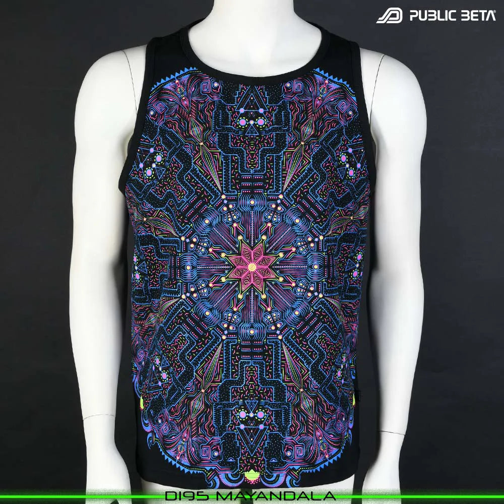 Sleeveless Shirt with UV-reactive futuristic print 