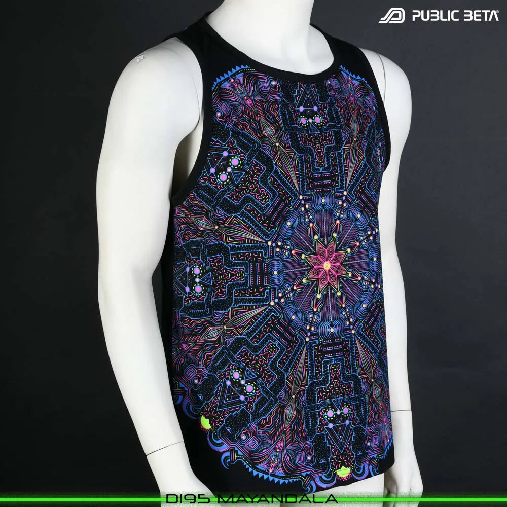 Sleeveless Shirt with UV-reactive futuristic print 