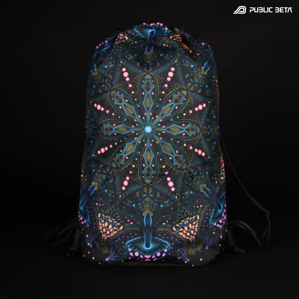 D191 Magic Portal Drawstring bag with UV-reactive psychedelic art graphics 