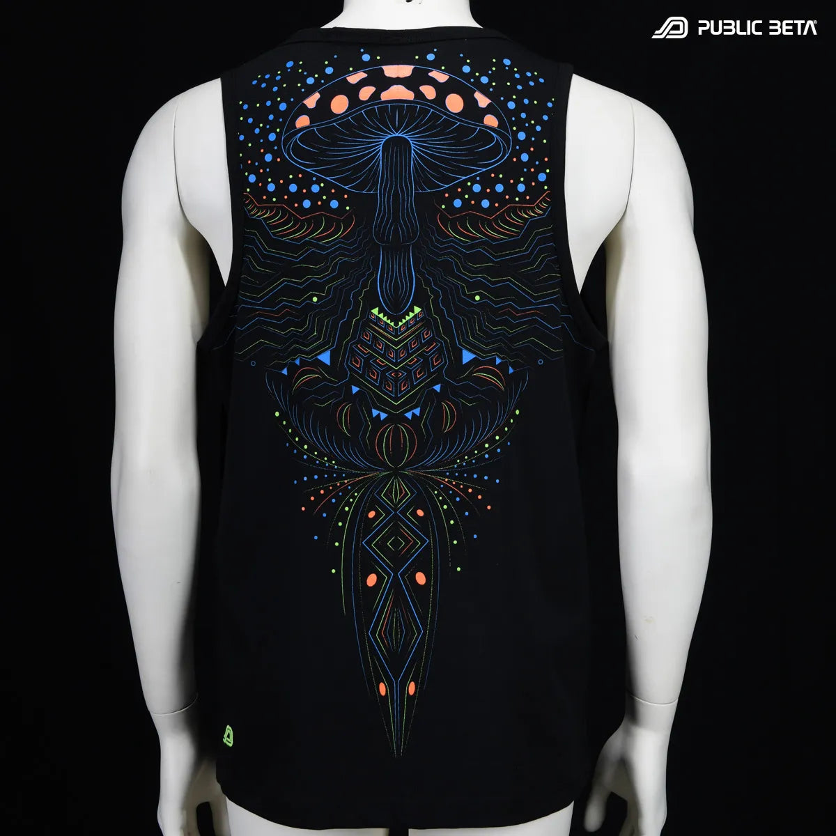 T-shirt with UV reactive psychedelic art print photographed in natural light