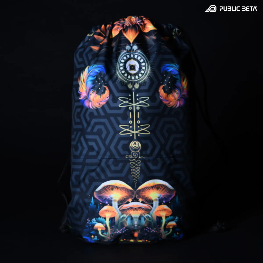 D197 JetKinoko Drawstring bag with UV-reactive psychedelic art graphics 