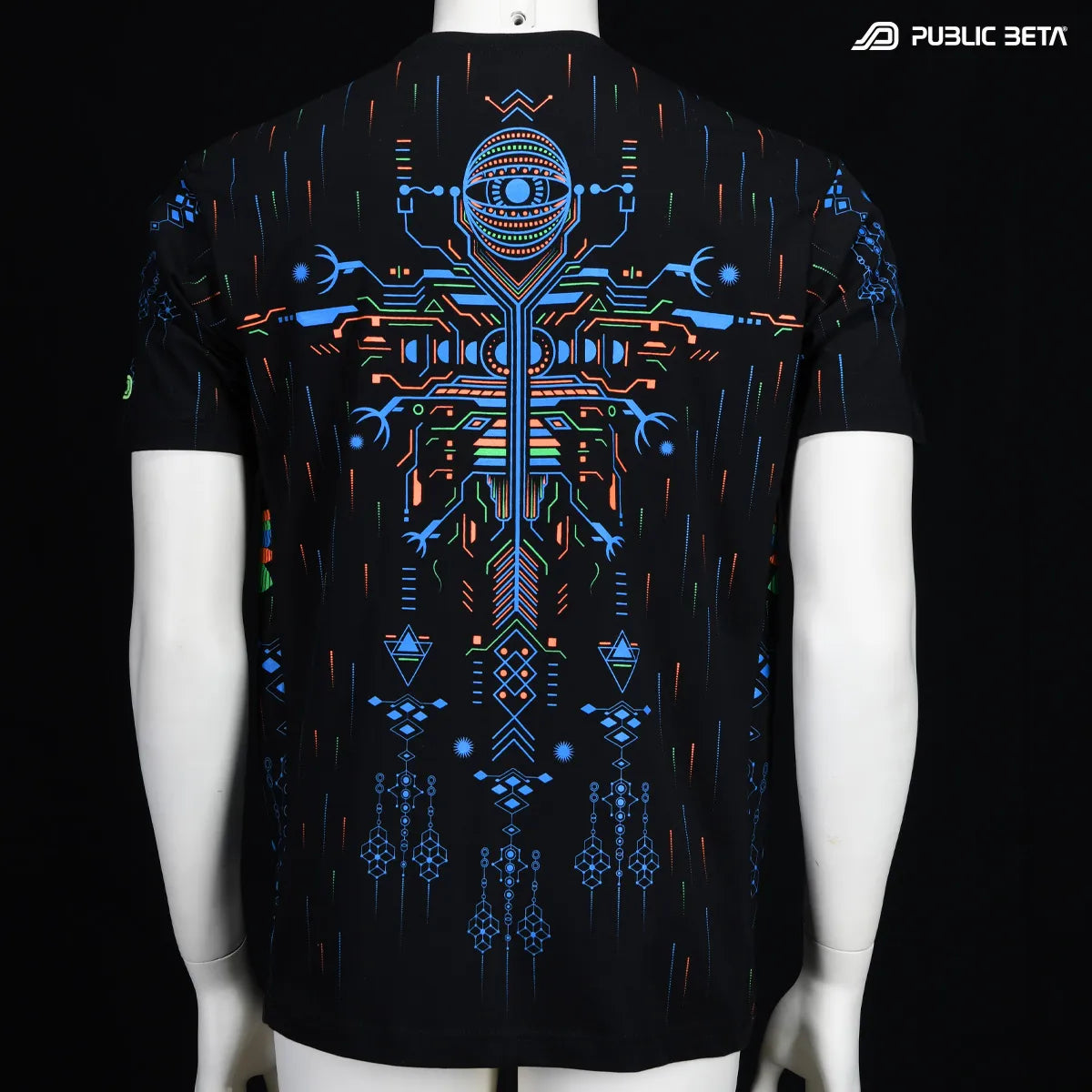 T-shirt with UV reactive psychedelic art print photographed in natural light