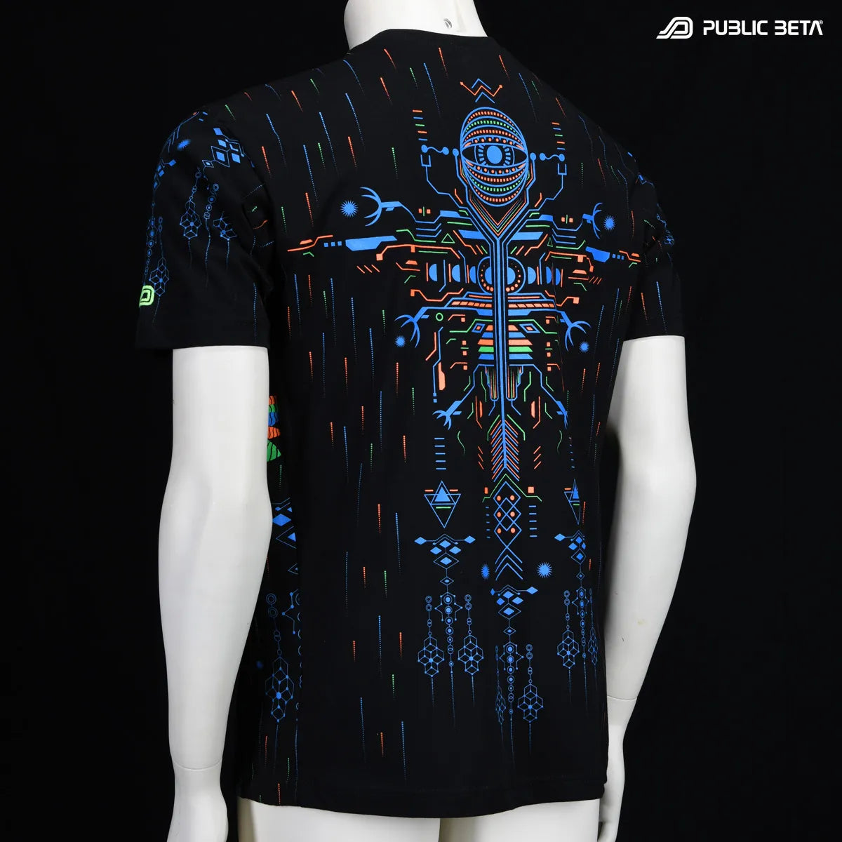 T-shirt with UV reactive psychedelic art print photographed in natural light