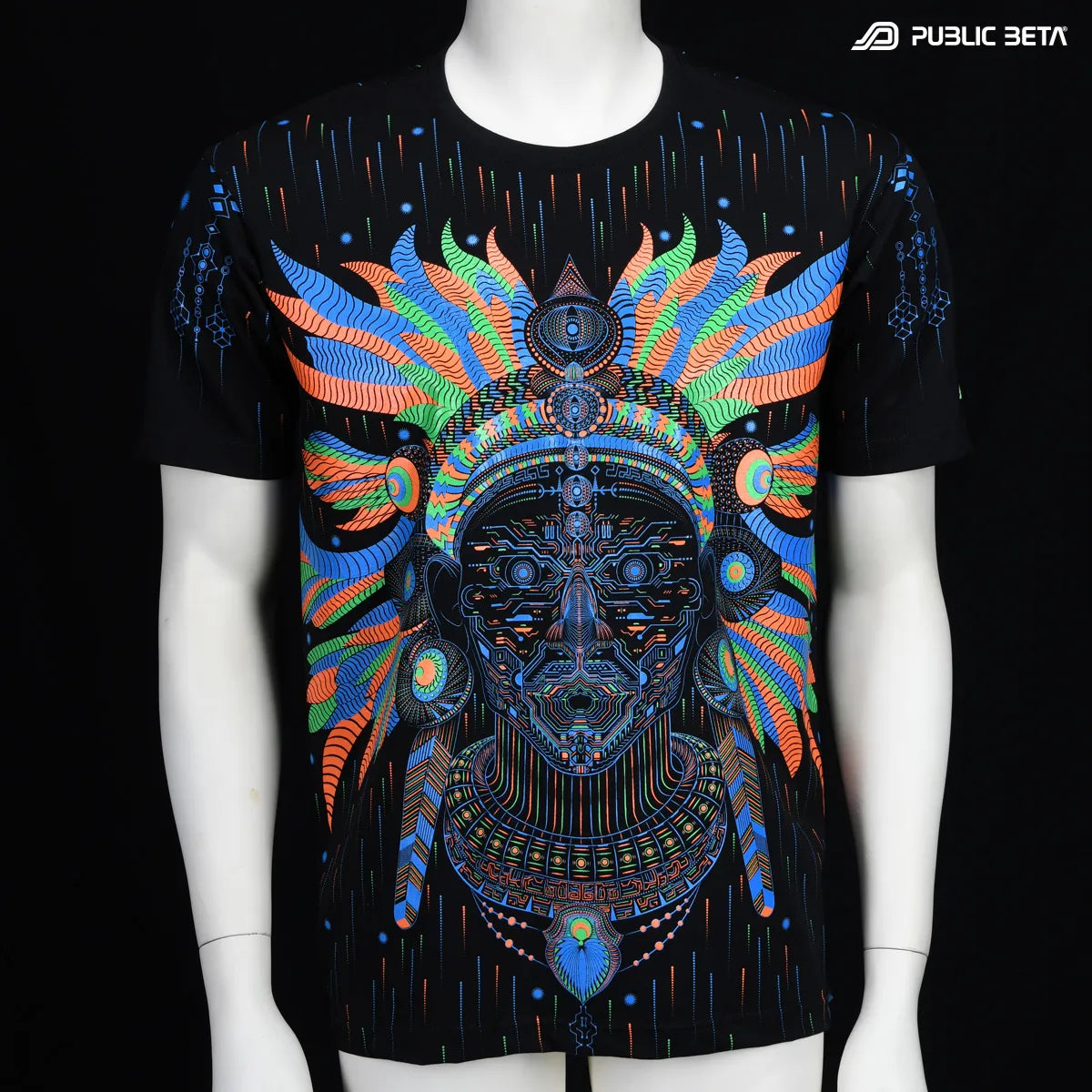 T-shirt with UV reactive psychedelic art print photographed in natural light