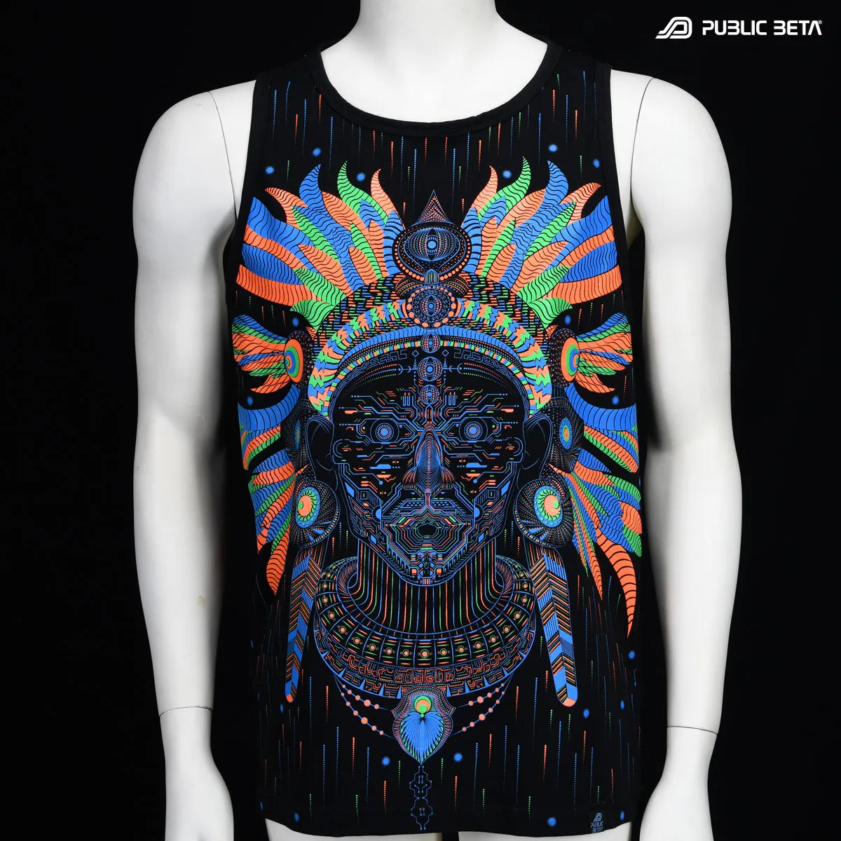 T-shirt with UV reactive psychedelic art print photographed in natural light