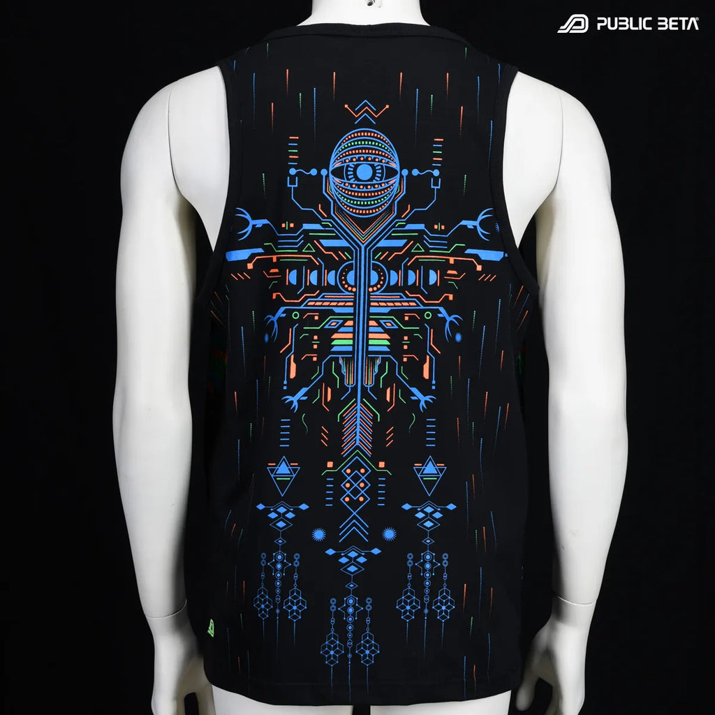 T-shirt with UV reactive psychedelic art print photographed in natural light