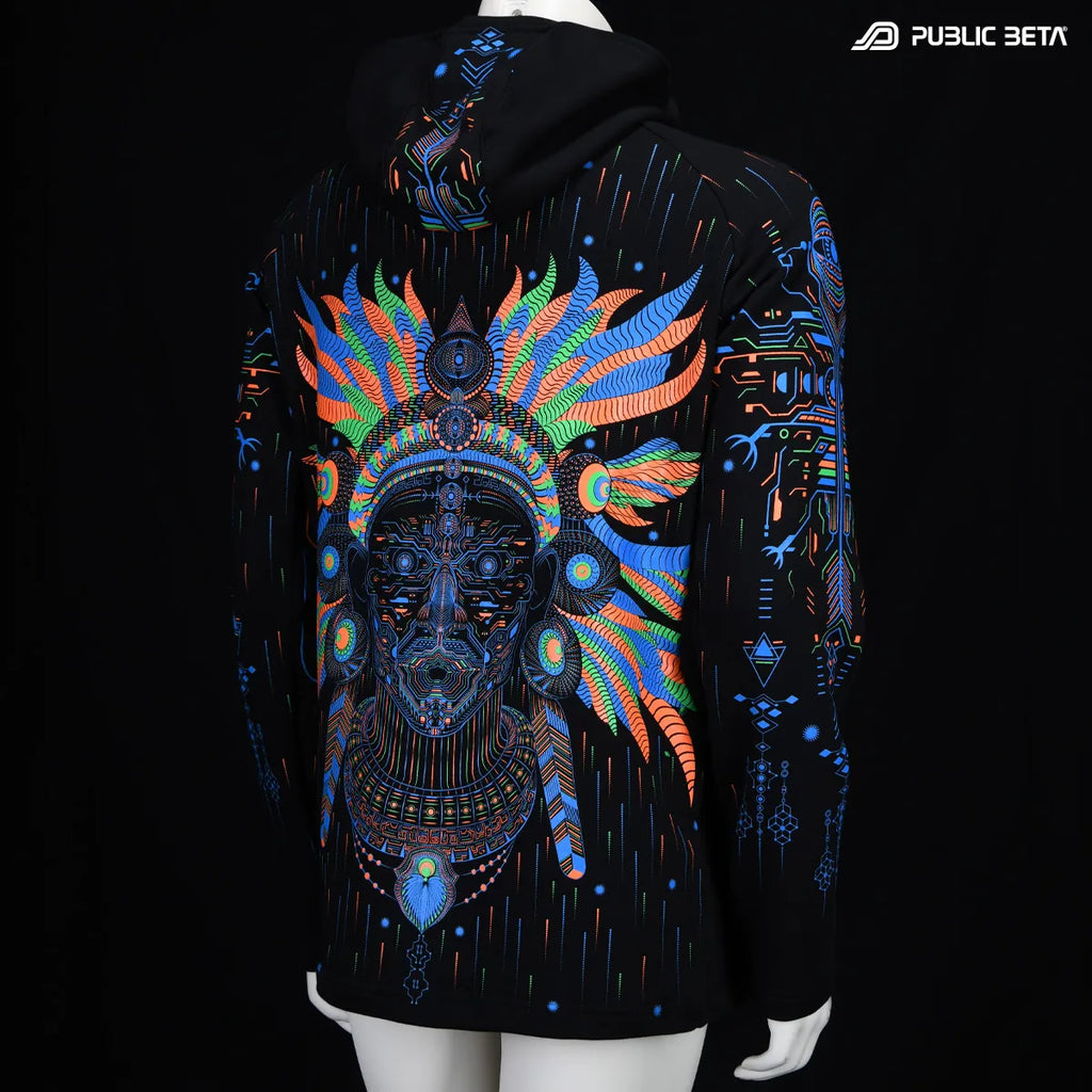 Hooded Sweater with UV reactive printed graphics 