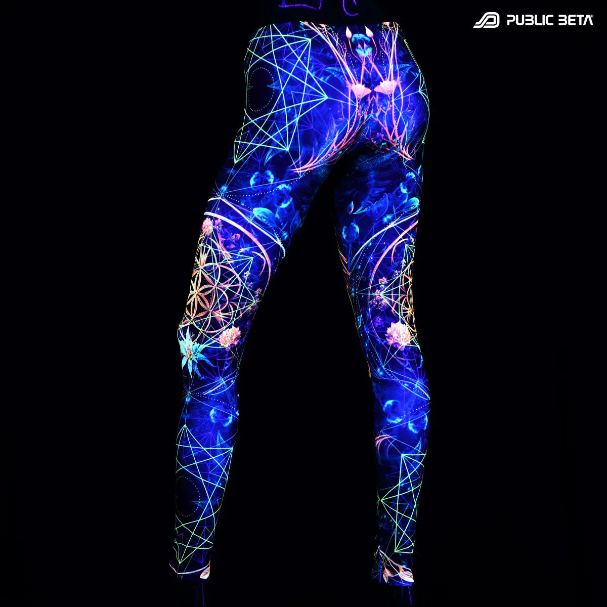 Leggings with uv reactive art print  glowing under blacklight