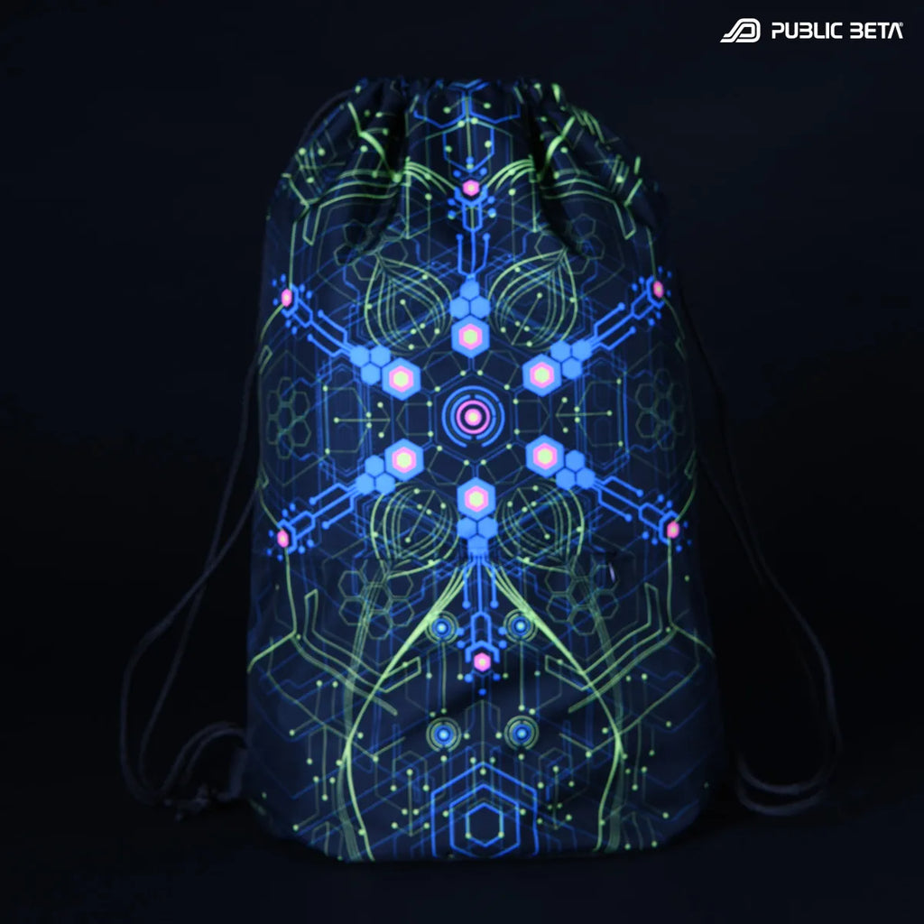 Drawstring bag with UV-reactive psychedelic art print
