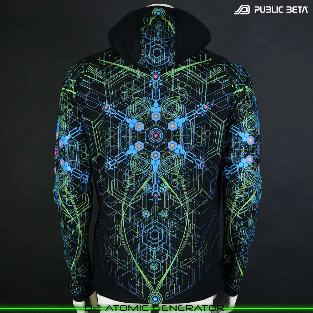 UV Active Psyart Printed Hooded Sweater / Atomic Generator UV D2