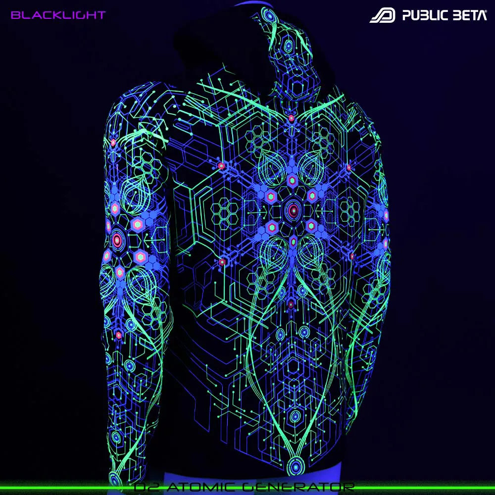UV Active Psyart Printed Hooded Sweater / Atomic Generator UV D2