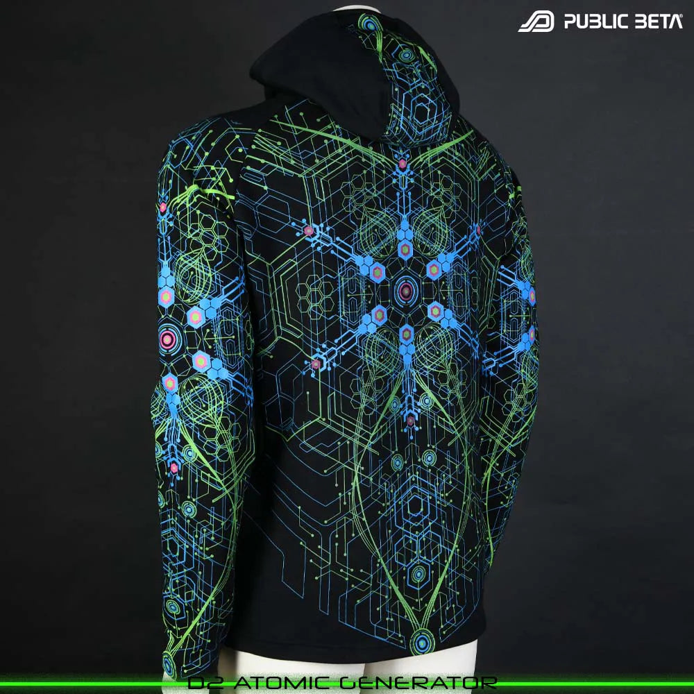 UV Active Psyart Printed Hooded Sweater / Atomic Generator UV D2