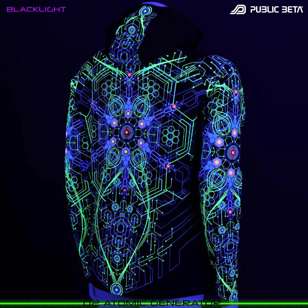 UV Active Psyart Printed Hooded Sweater / Atomic Generator UV D2