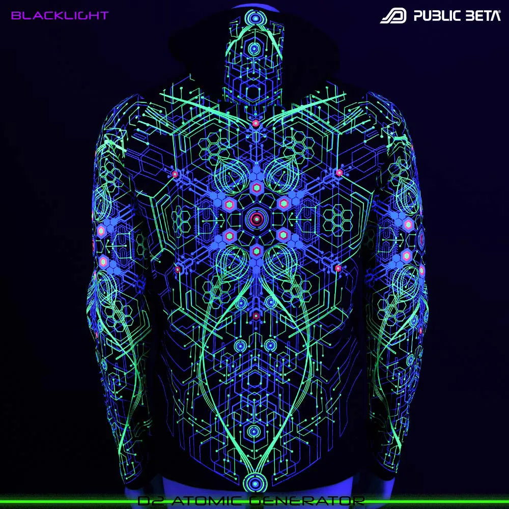 UV Active Psyart Printed Hooded Sweater / Atomic Generator UV D2