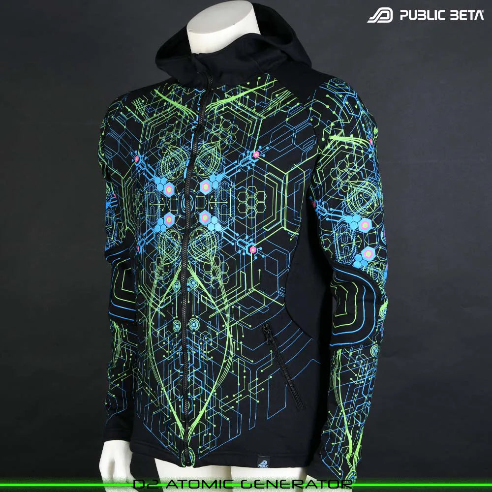 UV Active Psyart Printed Hooded Sweater / Atomic Generator UV D2