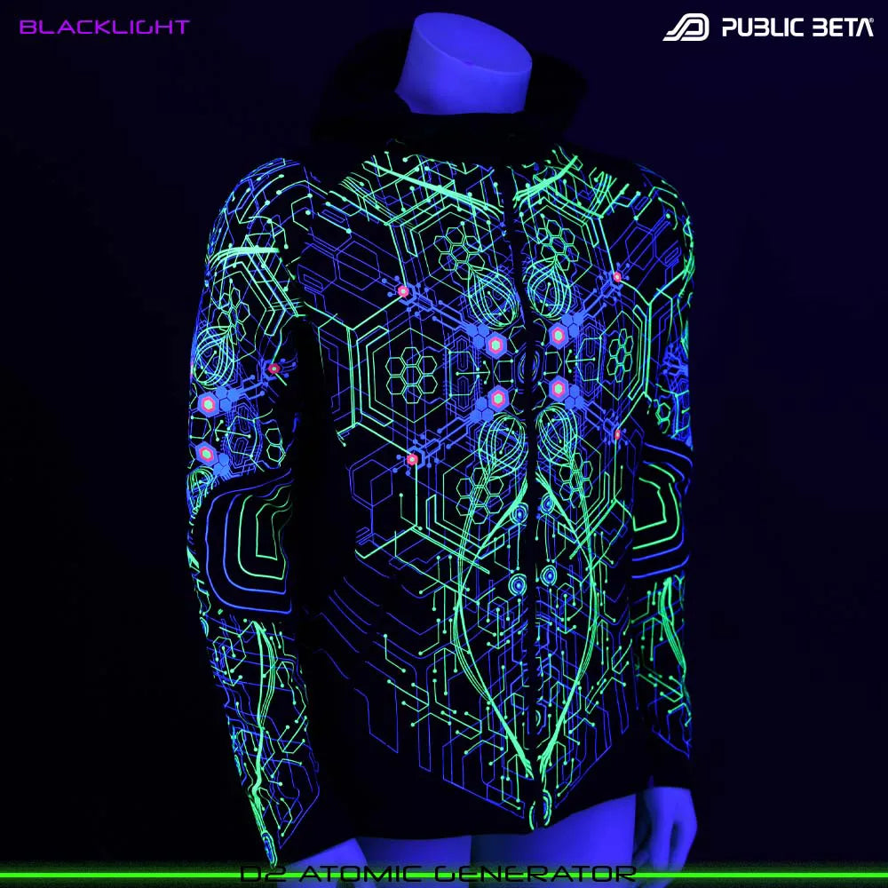 UV Active Psyart Printed Hooded Sweater / Atomic Generator UV D2