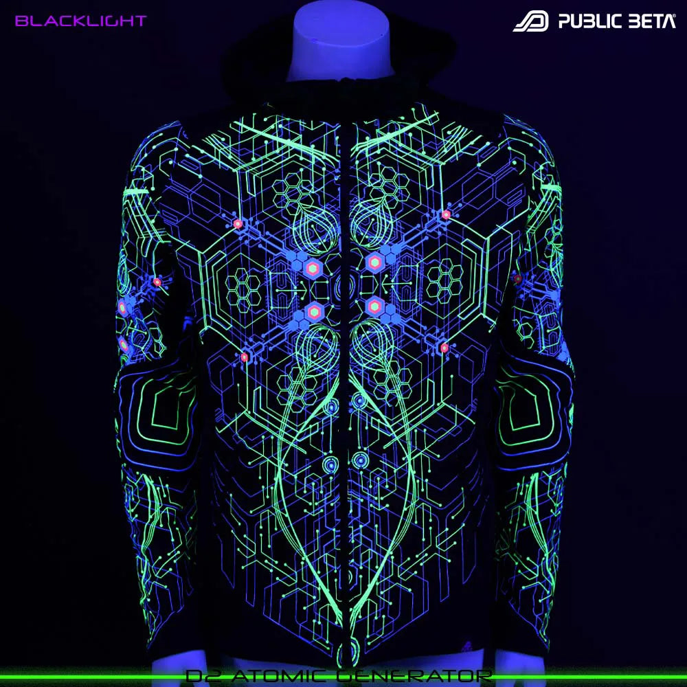 UV Active Psyart Printed Hooded Sweater / Atomic Generator UV D2