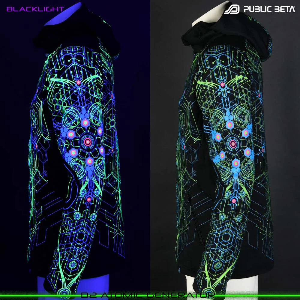 UV Active Psyart Printed Hooded Sweater / Atomic Generator UV D2