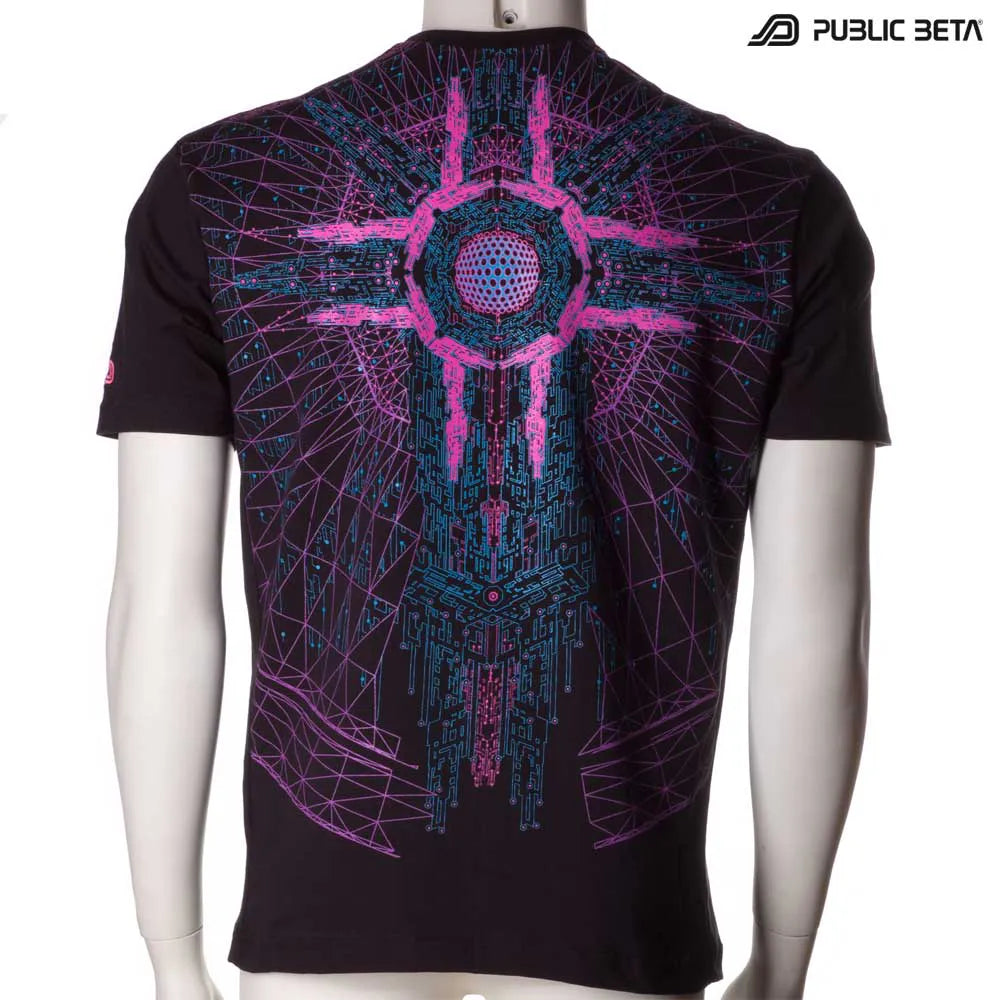 T-shirt with geometric UV-reactive graphics 