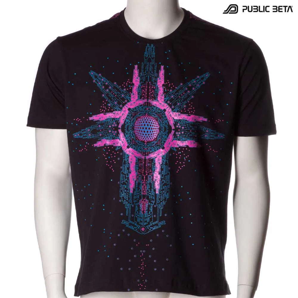 T-shirt with geometric UV-reactive graphics 