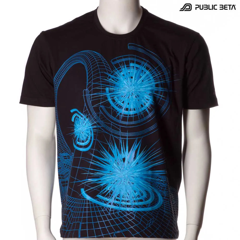 T-shirt with geometric UV-reactive graphics