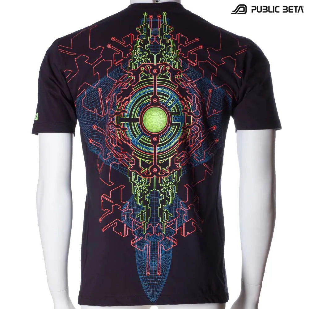 T-shirt with geometric UV-reactive graphics