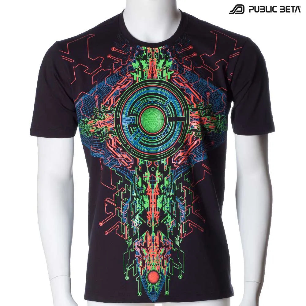 T-shirt with geometric UV-reactive graphics 