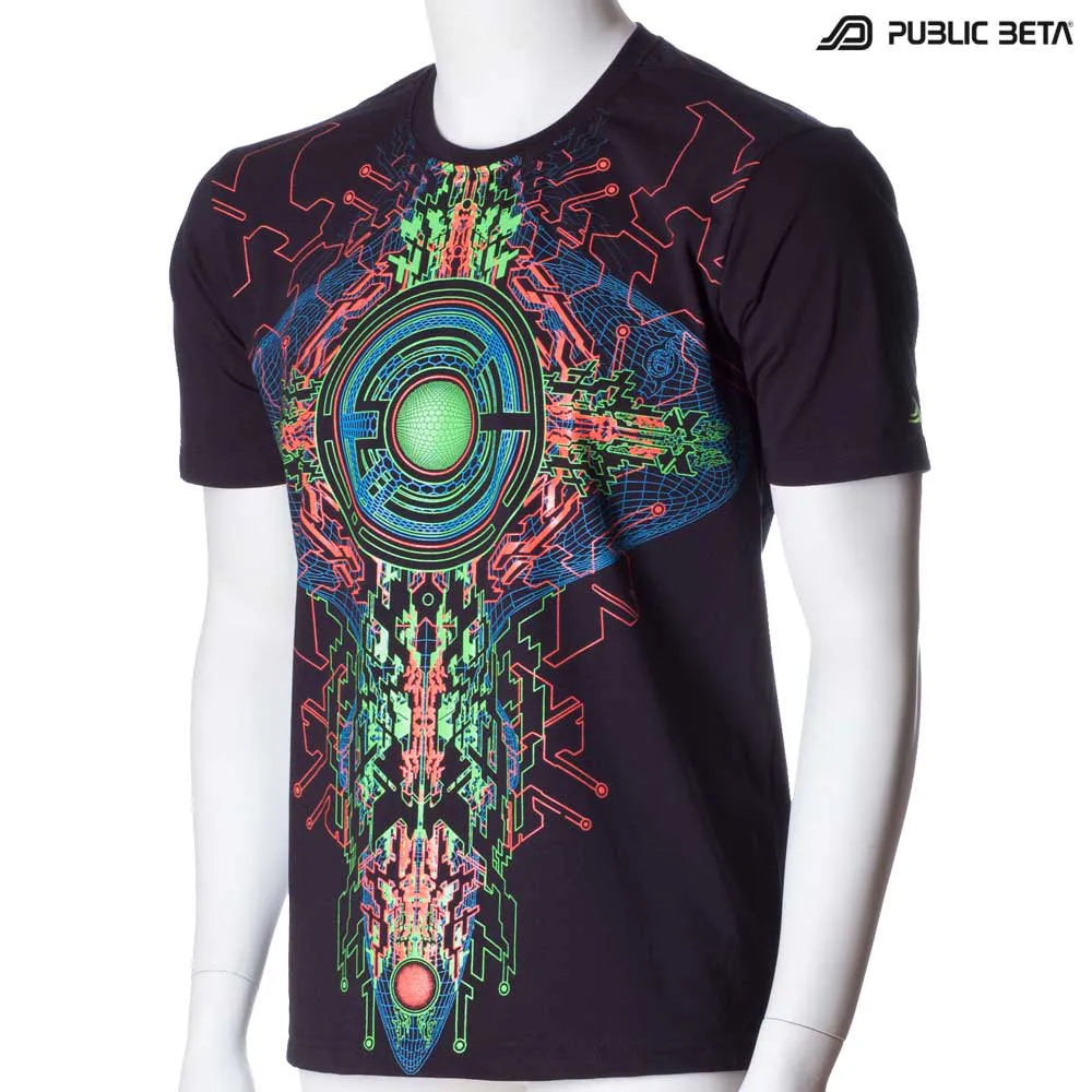 T-shirt with geometric UV-reactive graphics