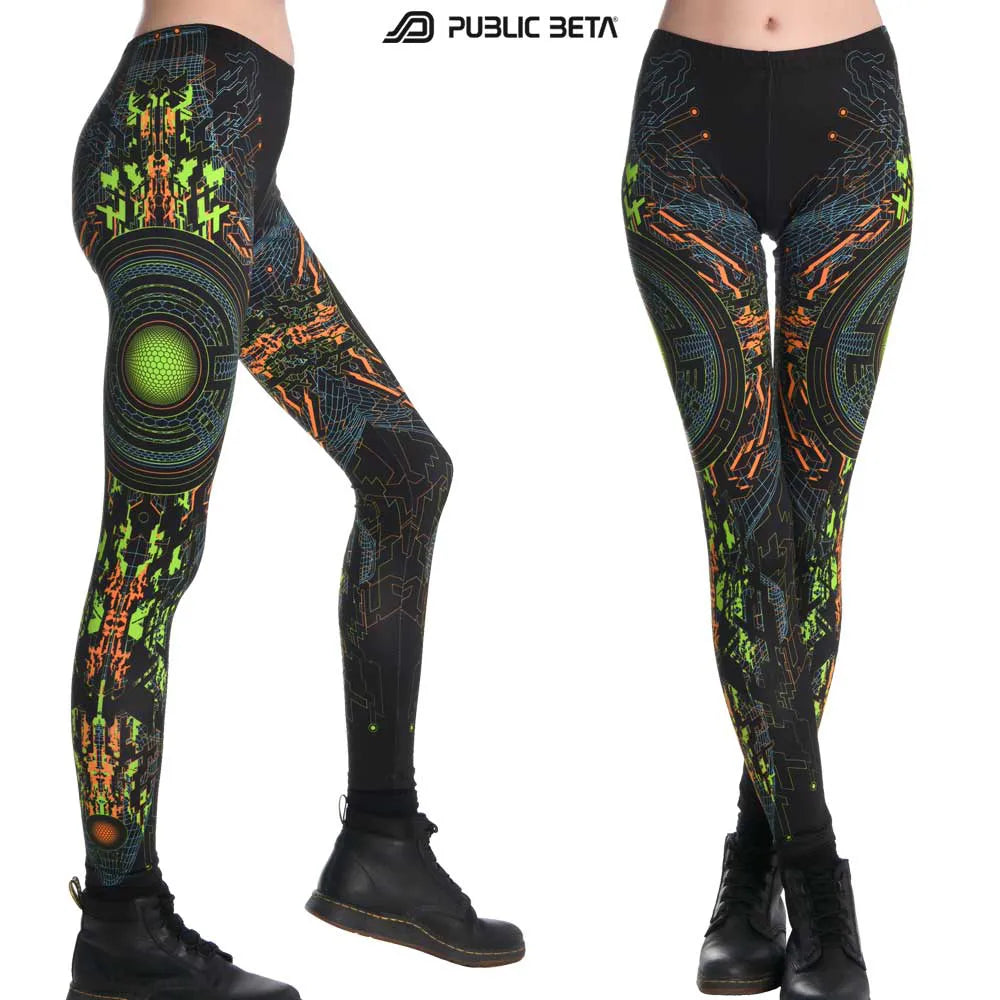 leggings with uv-reactive graphics shown in natural light