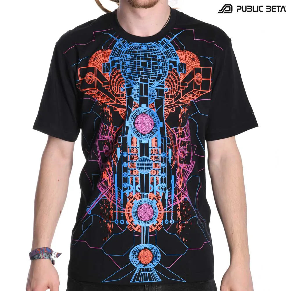 T-shirt with UV-reactive futuristic print 