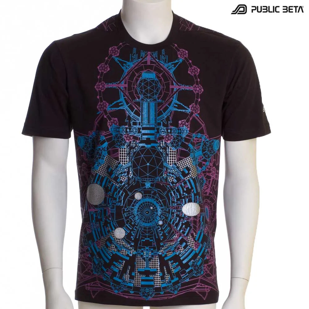 T-shirt with UV-reactive futuristic print 