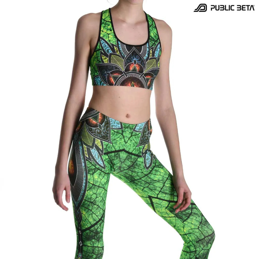 Active top with UV-reactive psychedelic art print
