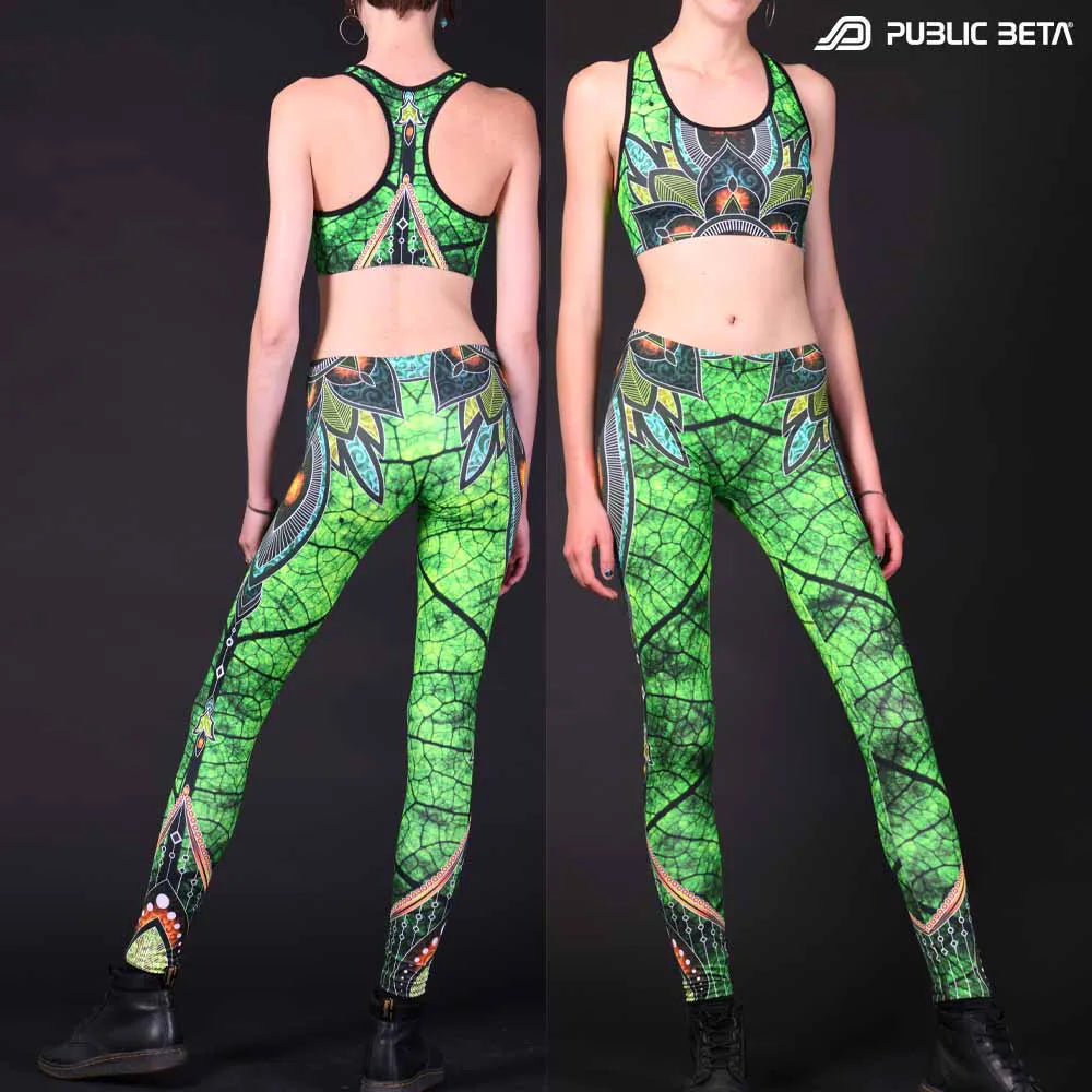 Active top with UV-reactive psychedelic art print 