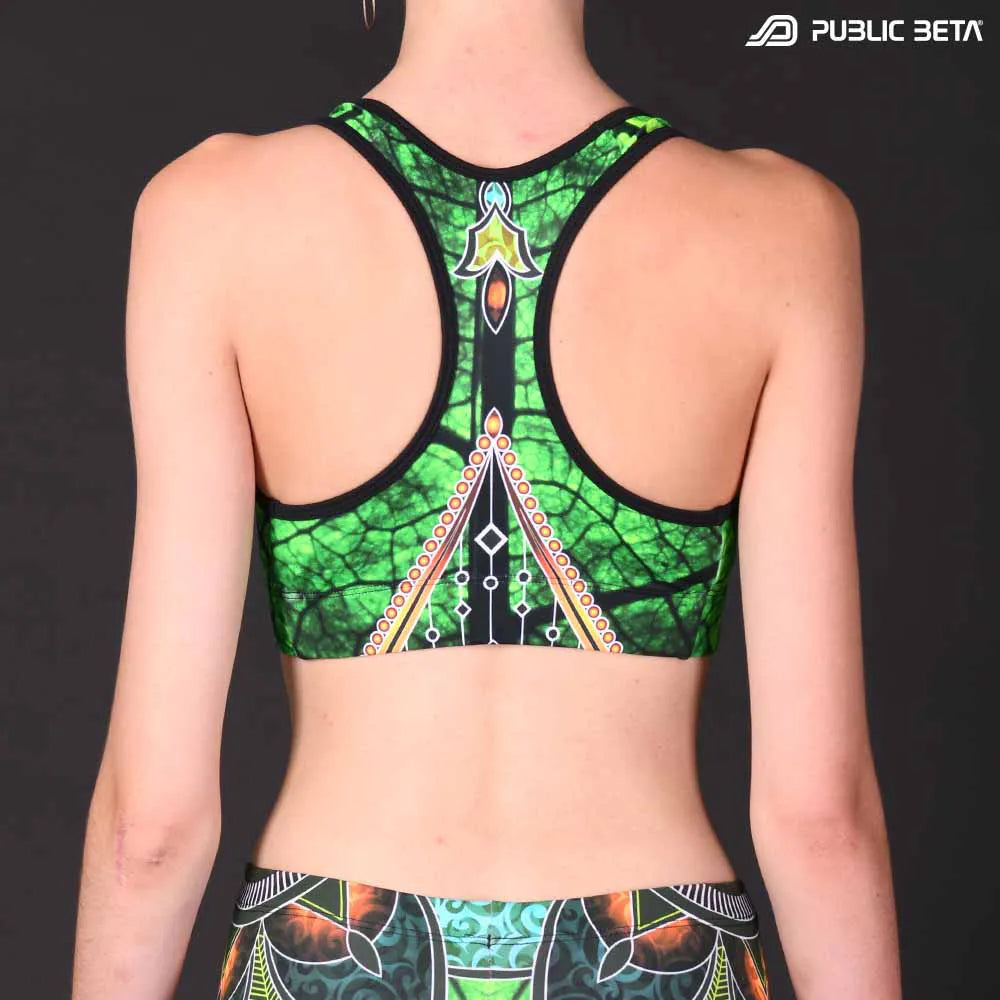 Active top with UV-reactive psychedelic art print